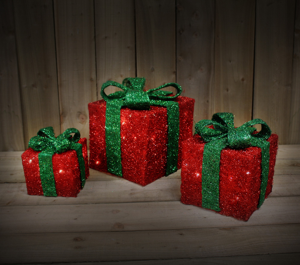 Set Of 3 Led Light Up Christmas Gift Boxes | Bonningtons