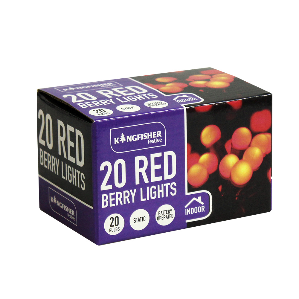20 Battery Operated Led Red Berry Xmas Lights Bonningtons