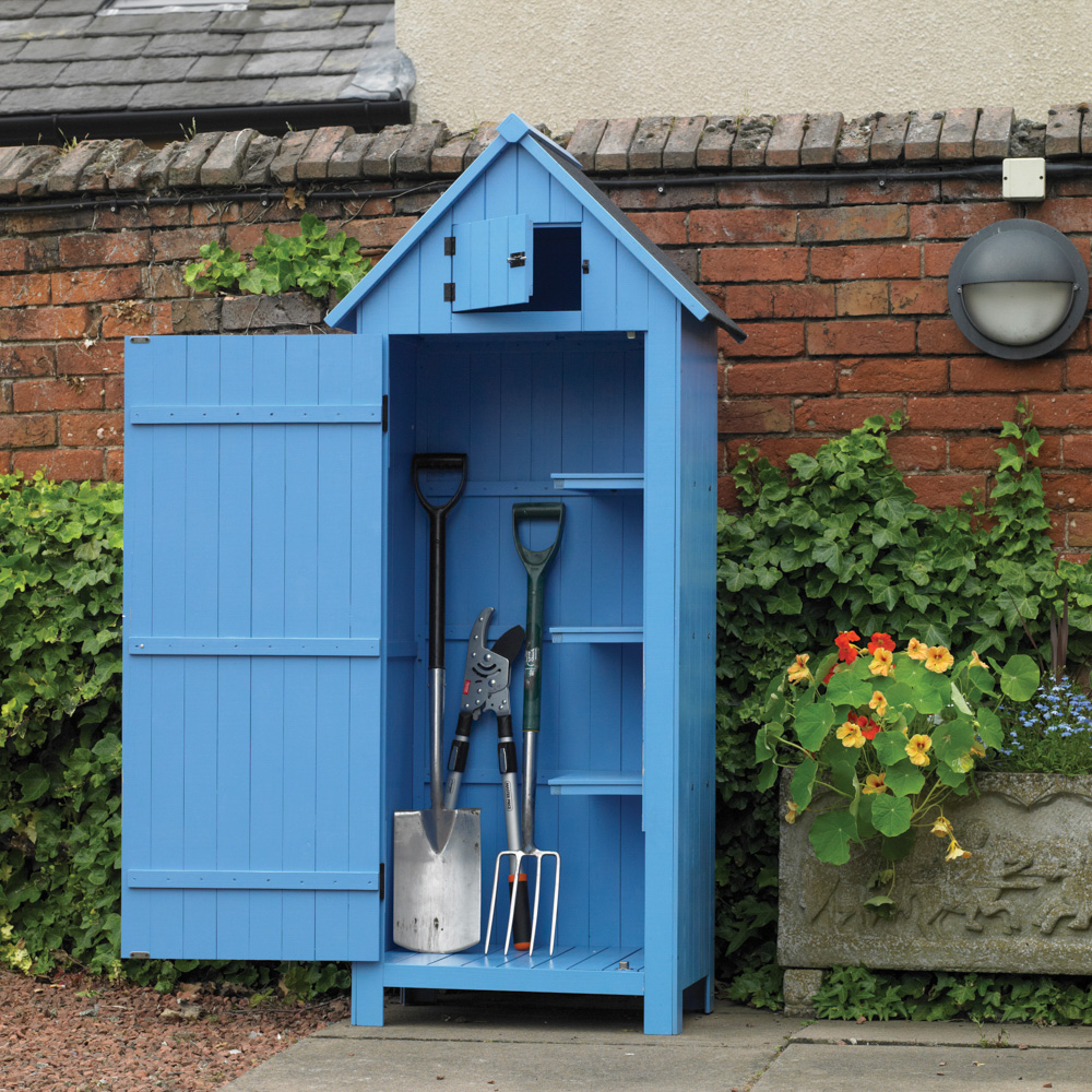 Blue Stained Wooden Garden Shed Bonningtons