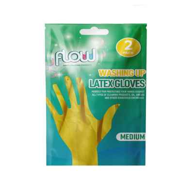 2 Pairs of Household Latex Rubber Gloves - Med
