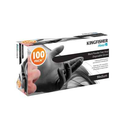 100 Pack Black Powder Free Vinyl Gloves - Medium