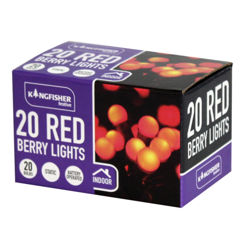 20 Battery Operated Led Red Berry Xmas Lights Bonningtons