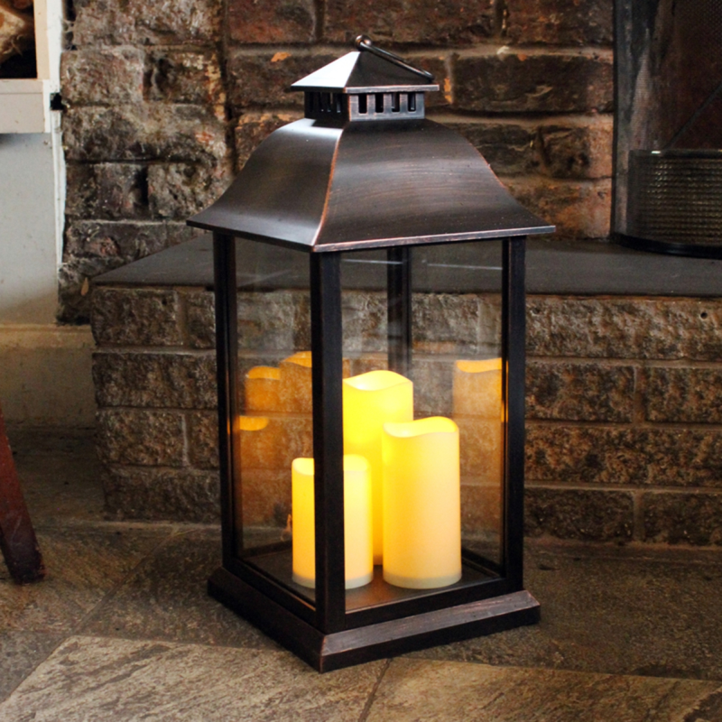 Battery Operated Medium Candle Lantern In Black Bonningtons