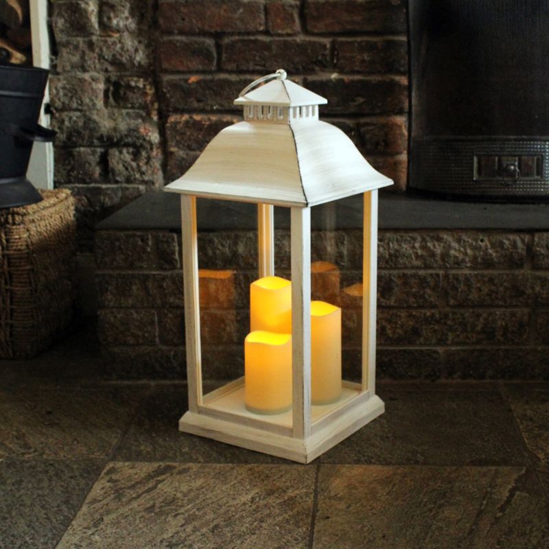 Battery Operated Medium Candle Lantern In White Bonningtons