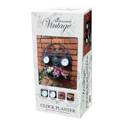 Decorative Wall Planter with Clock and Thermometer