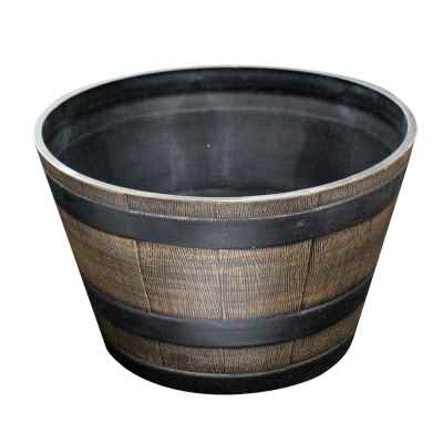Small Wooden Barrel Effect Plastic Planter