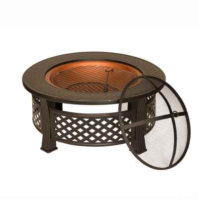 Round Steel Firepit With Copper Effect Bowl