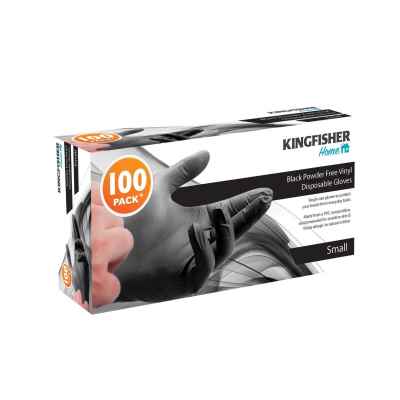 100 Pack Black Powder Free Vinyl Gloves - Small