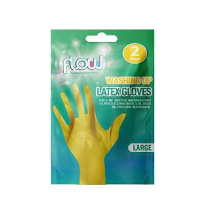 2 Pairs of Household Latex Rubber Gloves - Large