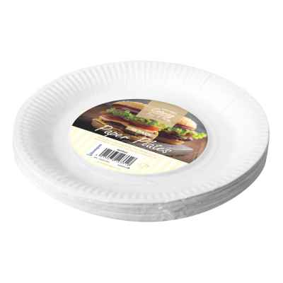 25 Pack of 9 inch White Paper Disposable Plates