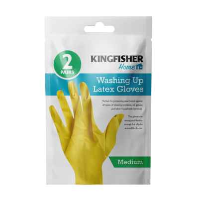 2 Pairs of Household Latex Rubber Gloves - Med