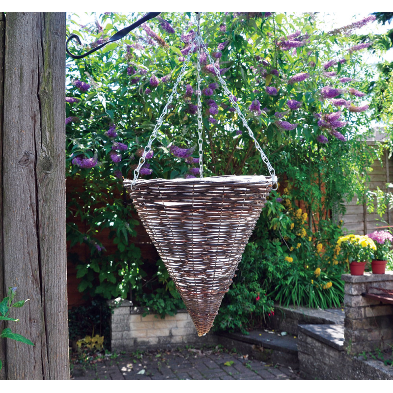 12 Inch (30Cm) Dark Rattan Cone Hanging Basket | Bonningtons