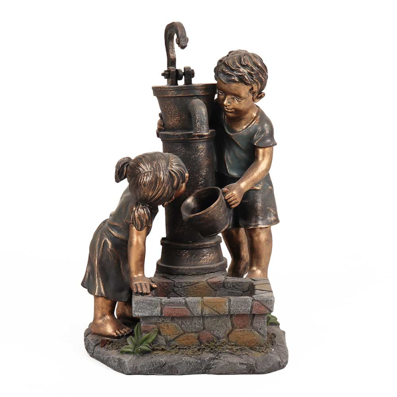 Boy & Girl Hand Pump Garden Water Feature Bonningtons
