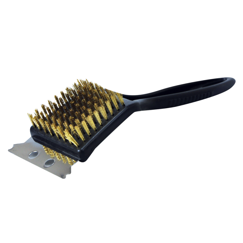 Bbq Brass Bristle Cleaner Brush With Metal Scraper | Bonningtons