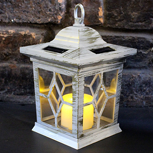 solar wooden effect candle lantern